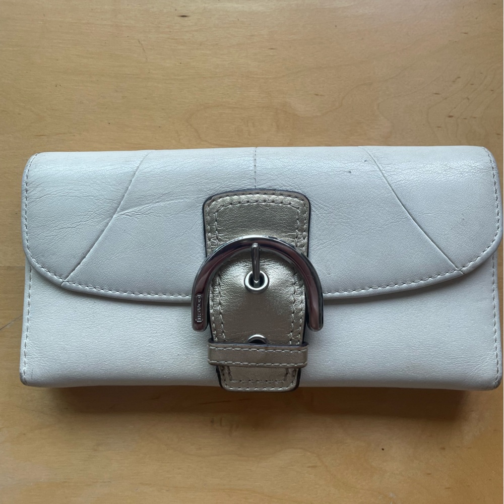 Coach Buckle Snap Wallet in cream and metallic gold. - Picture 14 of 16